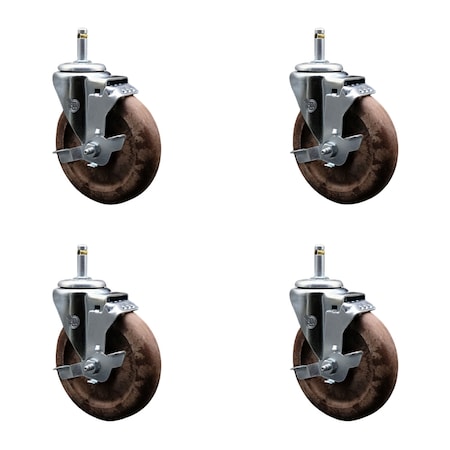 Service Caster 5'' High Temp Glass Filled Nylon 7/16'' Grip Ring Stem Caster Set with BRK, 4PK SCC-GR20S514-GFNSHT-TLB-716138-4